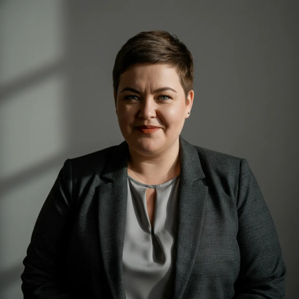 Conselheira motivacional com sorriso acolhedor